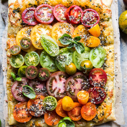 Heirloom Tomato Cheddar Tart with Everything Spice.