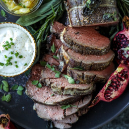 Herb and Butter Roasted Beef Tenderloin with Horseradish and Caramelized On