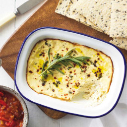 Herb and Chilli Baked Ricotta with Preserved Lemon Pepperonata