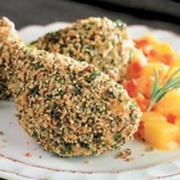 Herb and Pumpkin Seed Coated Chicken Drumbsticks with Chunky Mango Sauce