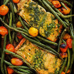 Herb Butter Salmon with Charred Tomatoes and Green Beans