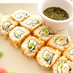 Herb Crab Salad Maki-Sushi with Tempura Shrimp Hand Rolls