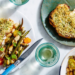 Herb-Crusted Cauliflower Steaks with Beans and Tomatoes