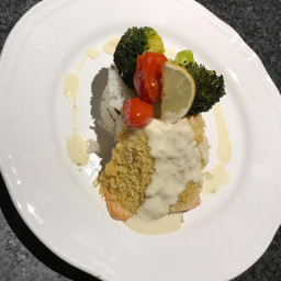 Herb crusted cod with sauce vierge