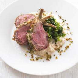 Herb-crusted rack of lamb with white bean purée