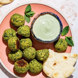 Herby Baked Falafel Bites with Spicy Mint Tahini Dip