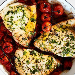 Herby Broiled Swordfish With Roasted Cherry Tomatoes