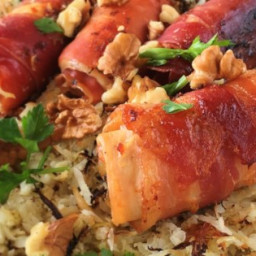 Herby Cauliflower Rice with Pecans and Candied Bacon-Wrapped Chicken Recipe