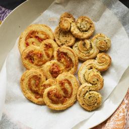Herby puff twists and pepper and goats’ cheese palmiers