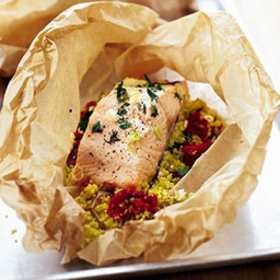 Herby salmon and couscous parcels