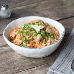 Herby Sausage Risotto with Tomato, Parmesan, and Parsley