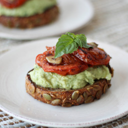 High Protein Avocado Toast with White Beans and Roasted Tomatoes | Gluten F