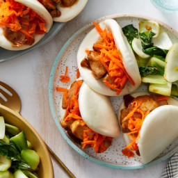 Hoisin Chicken Steam Buns with Sesame Carrots & Ginger Bok Choy