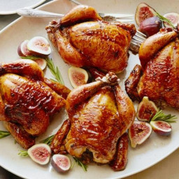 Holiday Hens with Fig Glaze and Cornbread Stuffing
