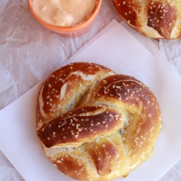 Homemade Soft Pretzels with Buffalo Cheddar Cheese Sauce