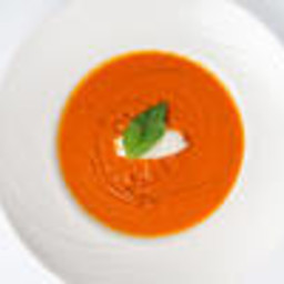 Homemade Tomato Soup with Mascarpone Cheese and Basil