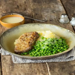 Homestyle Chicken Fried Steak with Mashed Potatoes, Peas, and Gravy 