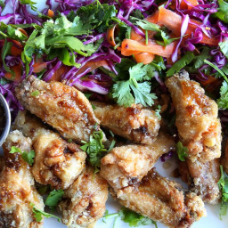 Honey-Cilantro Wings with Red Cabbage Slaw