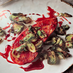 Honey-Glazed Sweet Potato Steaks with Brussels Sprouts