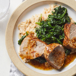 Honey-Mustard Pork with Spinach and Smashed White Beans