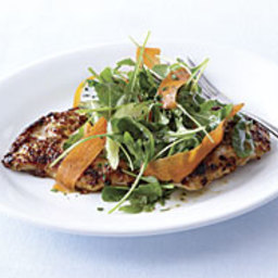 Honey-Mustard Turkey Cutlets with Arugula, Carrot, and Celery Salad