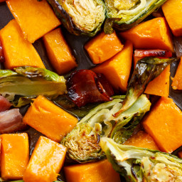 Honey Roasted Butternut Squash and Brussels Sprouts With Bacon