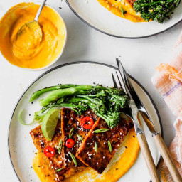 Honey-Soy Glazed Tofu with Carrot-Ginger Sauce