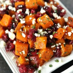 Honey Roasted Butternut Squash with Cranberries and Feta
