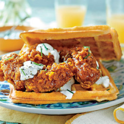 Hot Chicken-and-Waffle Sandwiches with Chive Cream