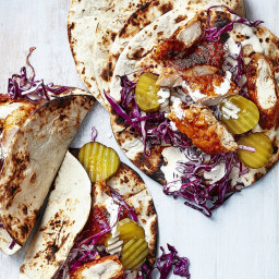 Hot Chicken Tacos With White Sauce Slaw