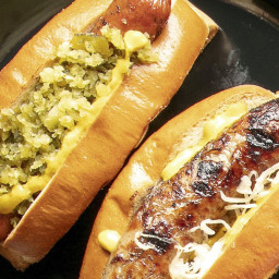 Hot Dogs and Bratwurst with Sauerkraut and Relish