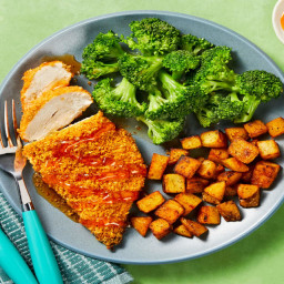 Hot Honey Chicken with BBQ-Roasted Potatoes & Buttery Broccoli