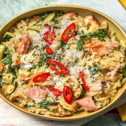 Hot Smoked Salmon Orzo with Charred Courgette and Chilli