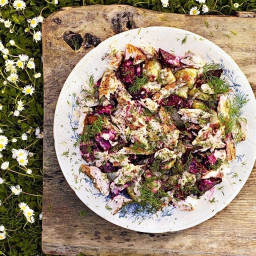 Hot-smoked trout, new potato and beetroot salad