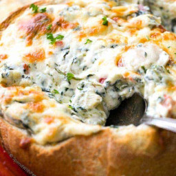 Hot Spinach and Artichoke Dip (in a bread bowl)