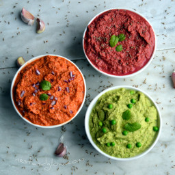 Hummus Trio – Red Pepper, Mint Pea & Beetroot