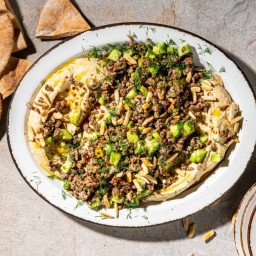 Hummus With Spiced Lamb, Scallions and Dill