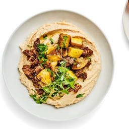 Hummus with Spiced Summer Squash and Lamb