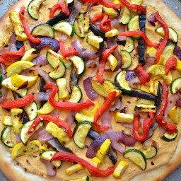 hummus  and  grilled vegetable pizza