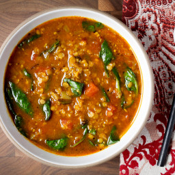 Indian Red Lentil Soup With Spinach