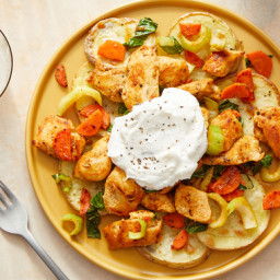 Indian-Spiced Chicken & Vegetables with Roasted Potatoes & Yogurt