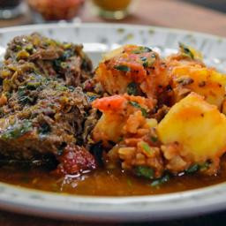 Indian-spiced lamb shoulder with Bombay potatoes