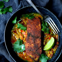 Indian Spiced Sea Bass with Braised Red Lentils