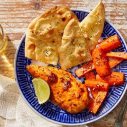 Indian-Style Chicken & Cheesy Naan with Roasted Carrots & Pickled M
