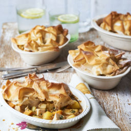Individual chicken pies with winter roasted veg