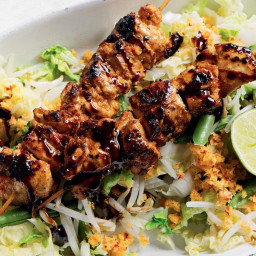 Indonesian chicken skewers and spicy coconut salad