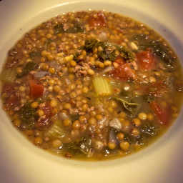 Instant Pot Lentil Soup with Ground Pork and Kale