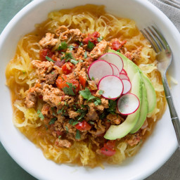 Instant Pot Mexican Chicken “Spaghetti” with Roasted Spaghetti Squash