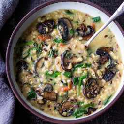 Instant Pot Wild Rice Soup w/ Spinach & Mushrooms