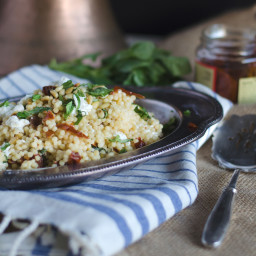 Israeli Couscous with Sun Dried Tomatoes, Basil and Goat Cheese